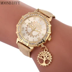 Moda feminina pulseira relógio árvore da vida relógios para mulher casual pulseira de couro senhoras relógio de quartzo pulseira montre femme