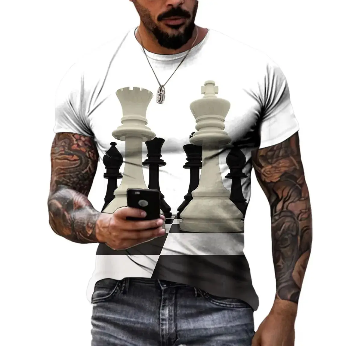 New Men\'s Summer Fashion Chess Pattern 3d Printed T-Shirt Street Harajuku Personality Trend O Collar Short Sleeve Plus Size Top