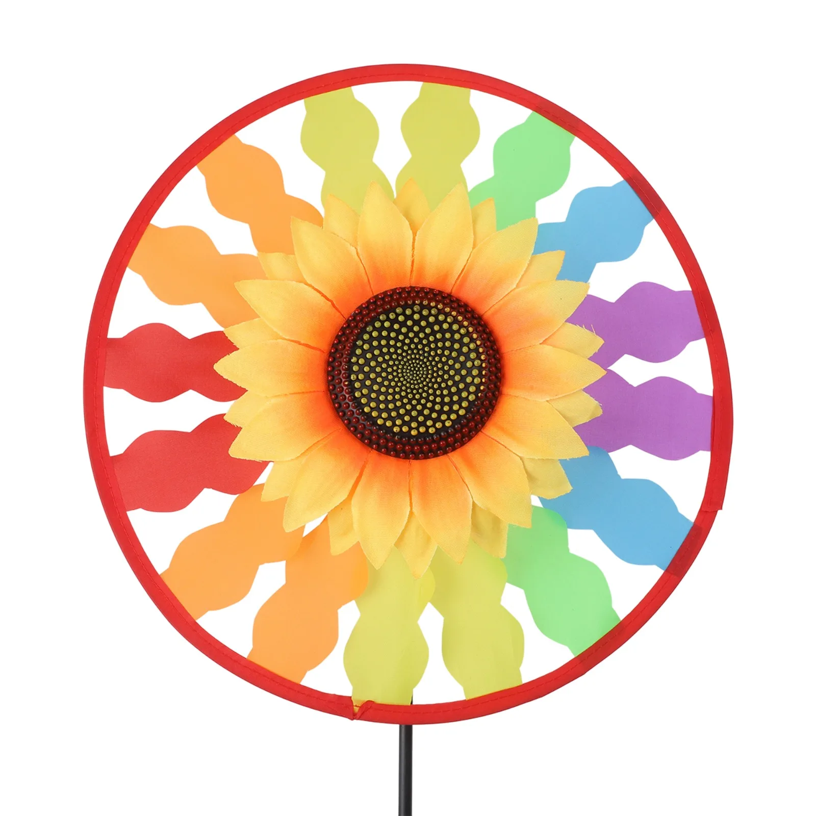 Rainbow Sunflower For Outdoor Pinwheel 27cm Garden Decor Spinner for Porch Yard and Terrace Wind-Powered Display