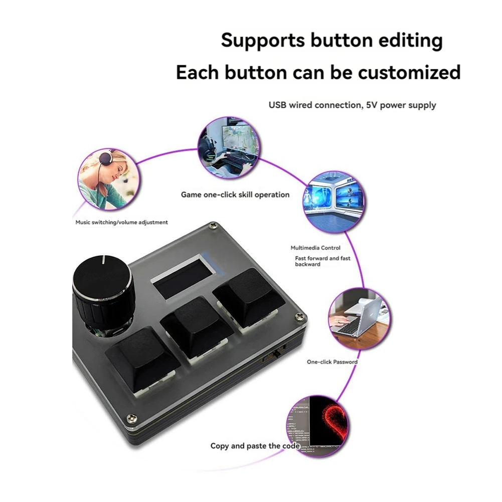 L77A 3-Key لوحة مفاتيح سلكية مخصصة أزرق التبديل OSU لوحة مفاتيح الألعاب مع شاشة مقبض RGB نسخة لصق لوحة المفاتيح Shotcut