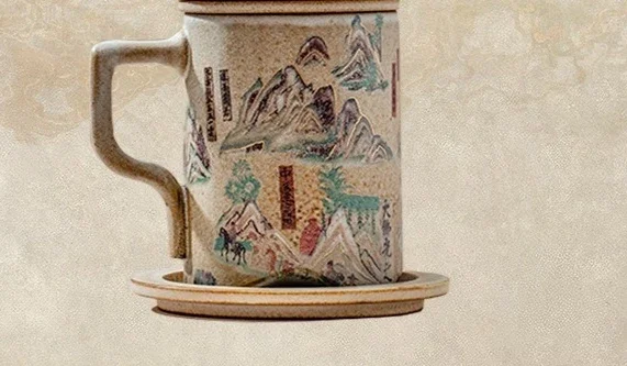 Teacup, ceramic personal office tea cup, Dunhuang tea separation cup, thousands of mountains and rivers