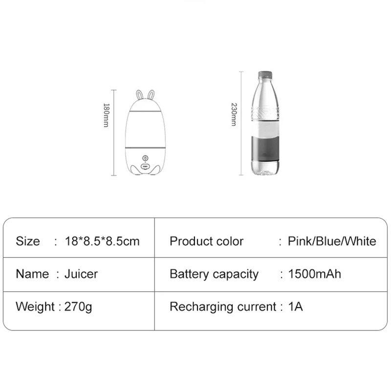 عصارة كهربائية صغيرة محمولة خلاطات USB الصحافة شحن عصارة يدوية كوب 330 مللي منتج أغذية شخصية صانع مستخرج العصير
