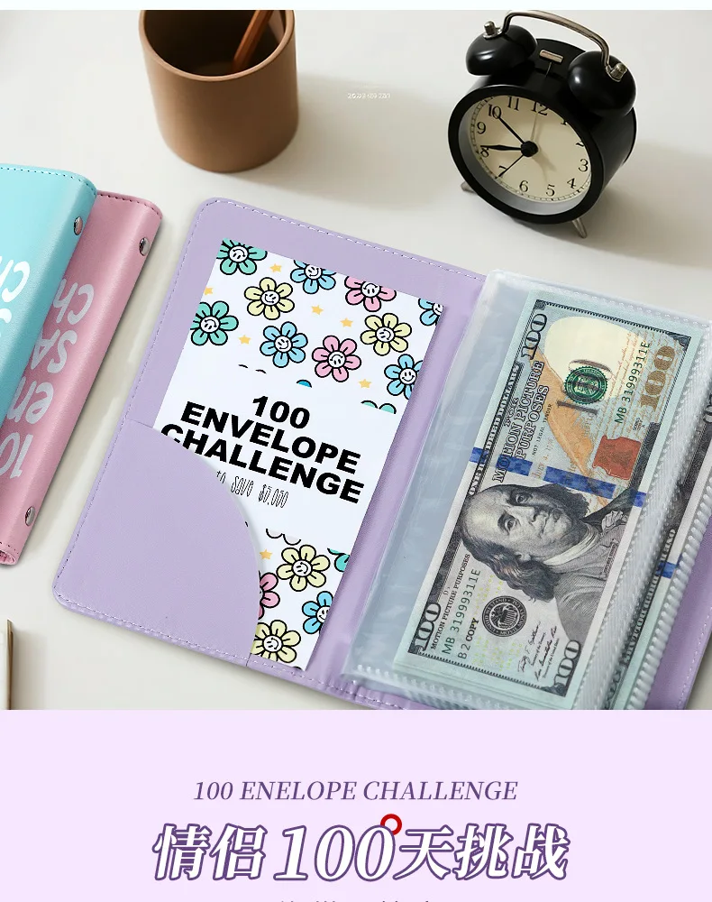 Raccoglitore per la Sfida delle 100 Buste A6, Metodo Facile e Divertente per Risparmiare, Raccoglitore per Sfide di Risparmio, Raccoglitore per Budget con Buste per Contanti