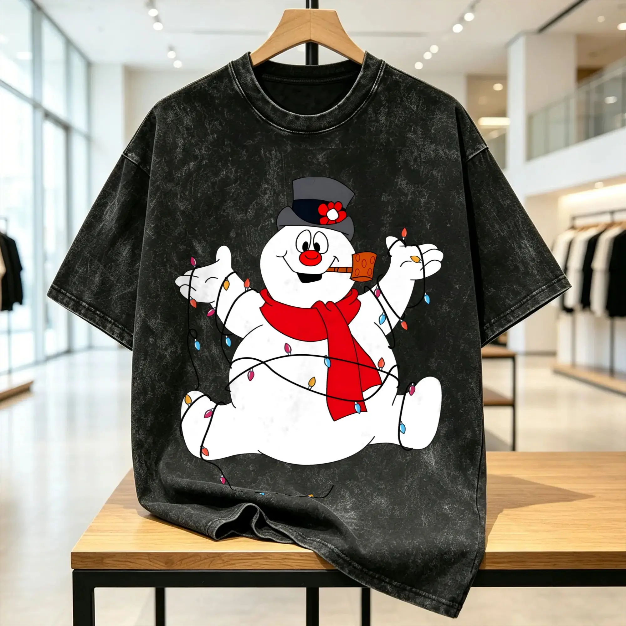 Novelty Snowman Frostys T-Shirts for Men O Neck Cotton Washed T Shirts  Short Sleeve Tees Unique Tops