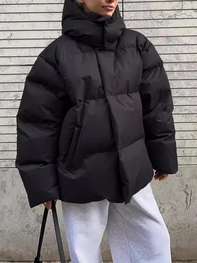 เสื้อโค้ทผู้หญิงแบบมีซิป คอตั้ง ถอดหมวกได้ ผ้าหนา อุ่น แขนยาว เหมาะสำหรับฤดูหนาว สไตล์ลำลอง