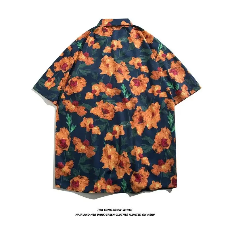 Women's Elegant Blouse Female Summer Floral Graphic Short Sleeve Shirt Korean Style Clothes Women 2023 Hawaiian Shirt Tops Mujer