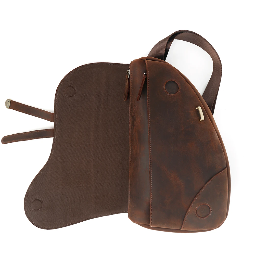 New Crazy Horse Leather Crossbody Bag  Men's Retro Large Capacity Saddle Bag Outdoor Casual Leather Chest Bag For Mens