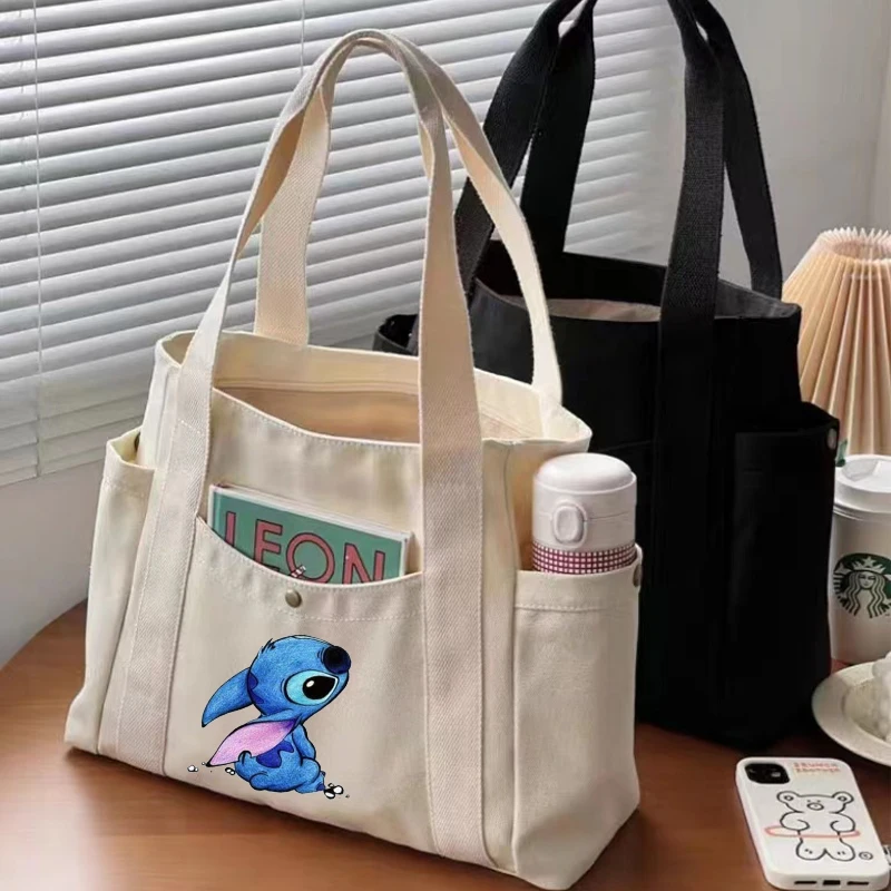 Cute Stitch Women\'s Handbag Disney Cartoon Tote Bag Canvas Designer Shoulder Bag Large Capacity Shopping Hand Bag Square Bags