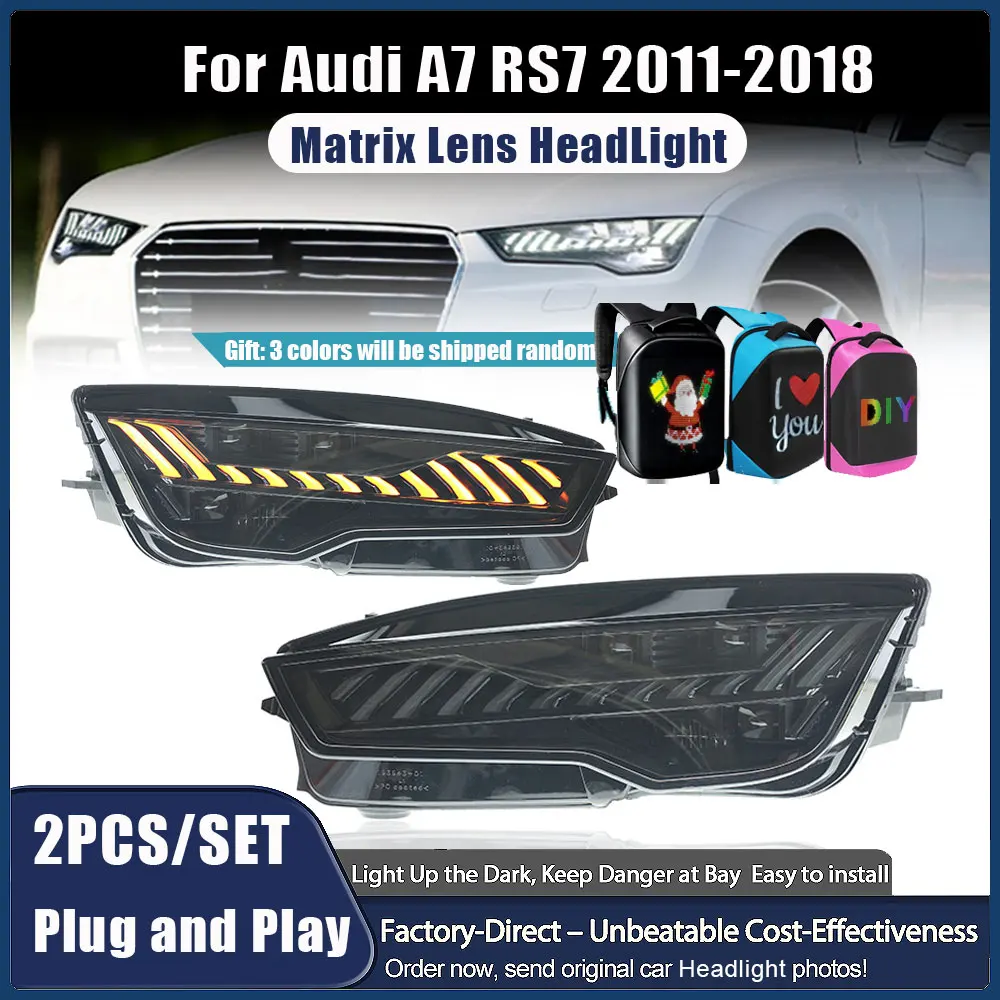

Автомобильные фары для Audi A7, линзы проектора, 2011-2018 RS7, динамический сигнал, светодиодные дневные фары, головной свет Drl, автоаксессуар