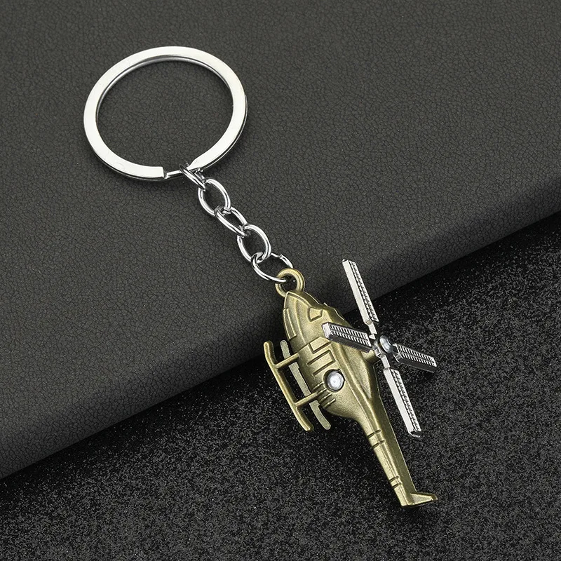 2024 Exquisite Cross border Retro Creative 3D Helicopter Car Keychain Aircraft Pendant