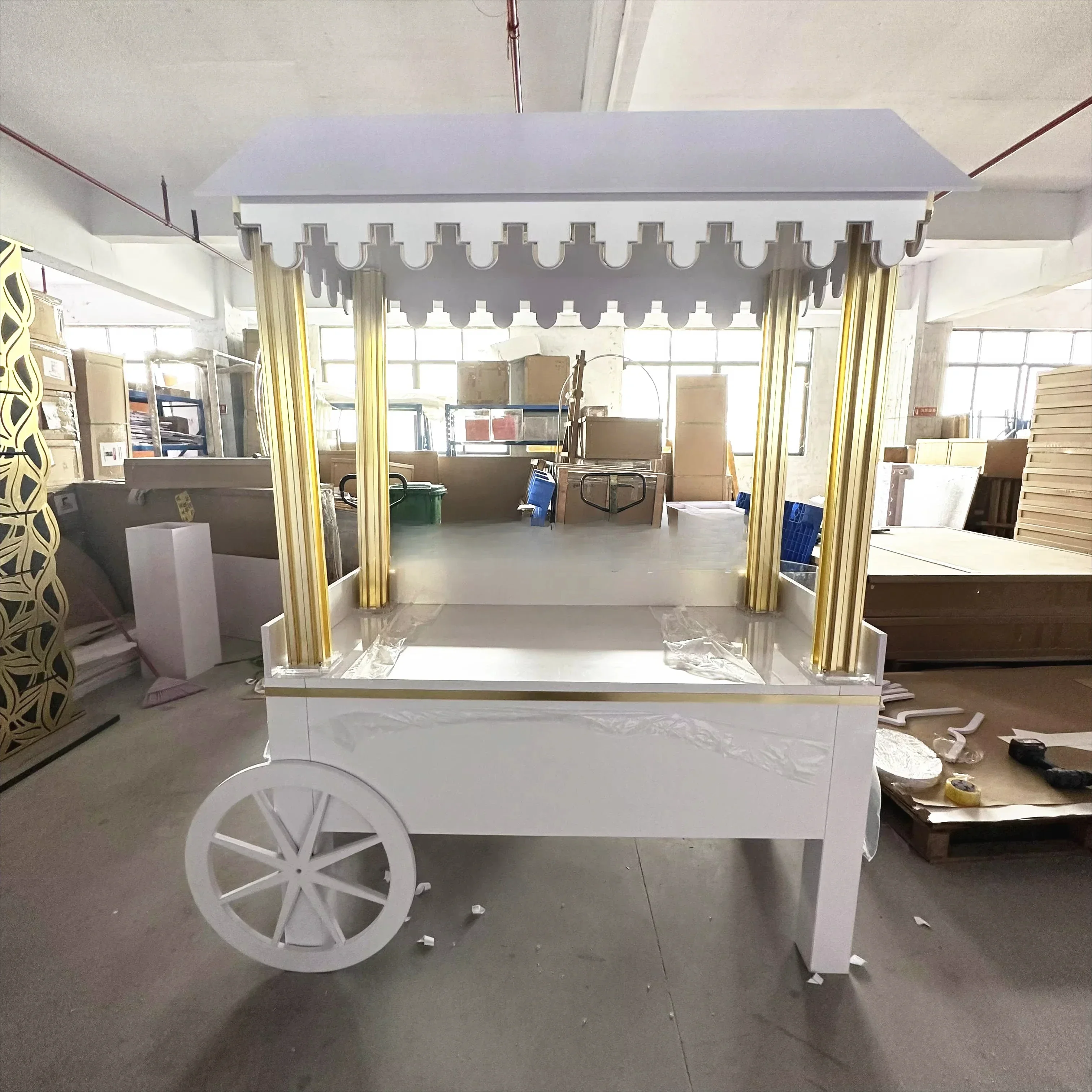Candy Dessert Cart Wooden White With Wheels Casters LED Lighted Home Living Sturdy Durable Smooth Rolling Easy Assembly