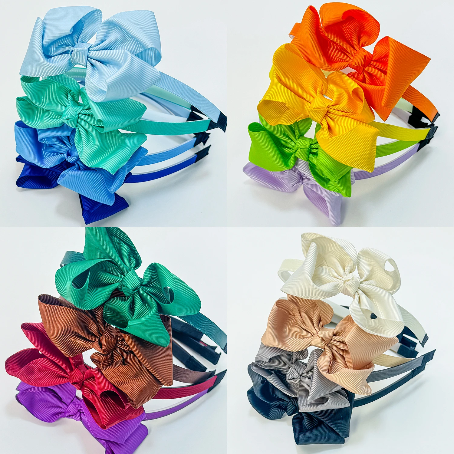 4pcs Grosgrain Ribbon Hair Bows Headbands for Girls 3inch Hair Bows Hairbands Plastic Hair Hoops Kids Children Hair Accessories