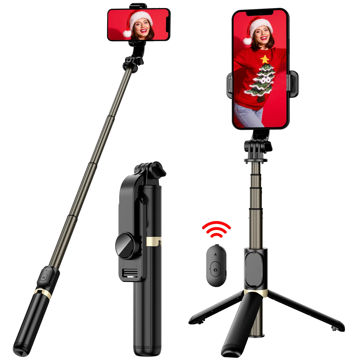 

Selfieshow Q03 Aluminum Alloy Wireless Bluetooth Tripod Selfie Stick Foldable Stabilizer Stand Tripe for iOS Android Cellphone