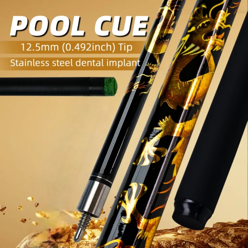 Black Technology Carbon 9-Ball Pool Cue with Golden Dragon Pattern Anti-Sweat and Anti-Stick Grip, Essential for Beginners