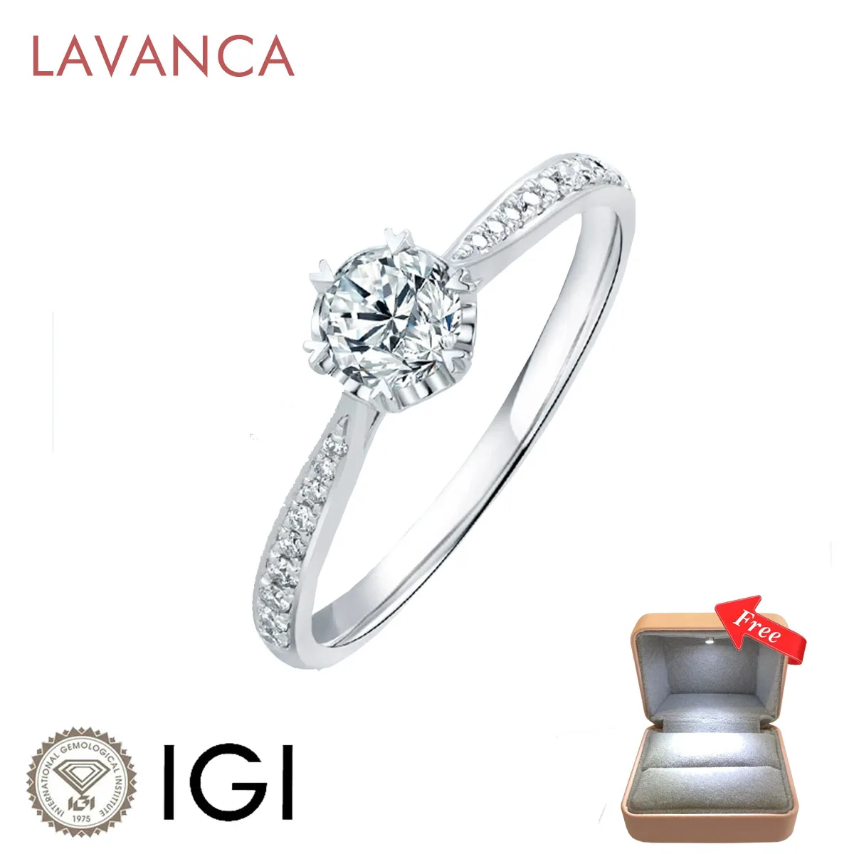 

LAVANCA 18K Pavé Engagement Real Diamond Ring 0.3-2.5ct E VS Clarity Lab-grown Diamond IGI Certificate Classic Six-prong Ring