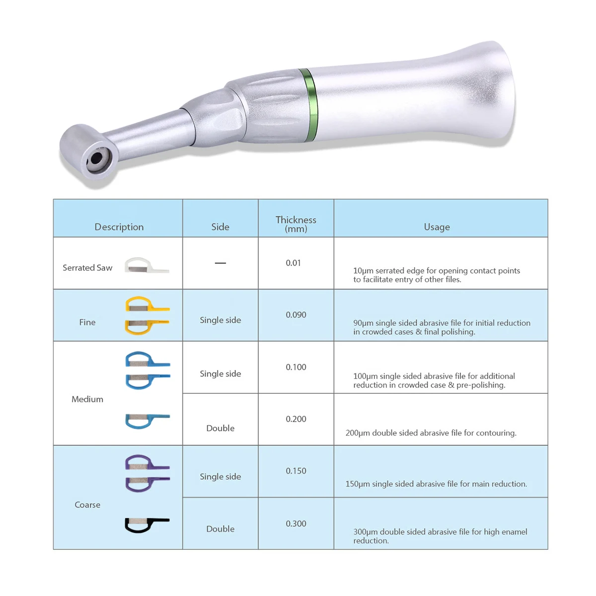 AZDENT Dental Low Speed Handpieces 4:1 Reduction Contra Angle Reciprocating Interproximal Strip IPR System Green Ring