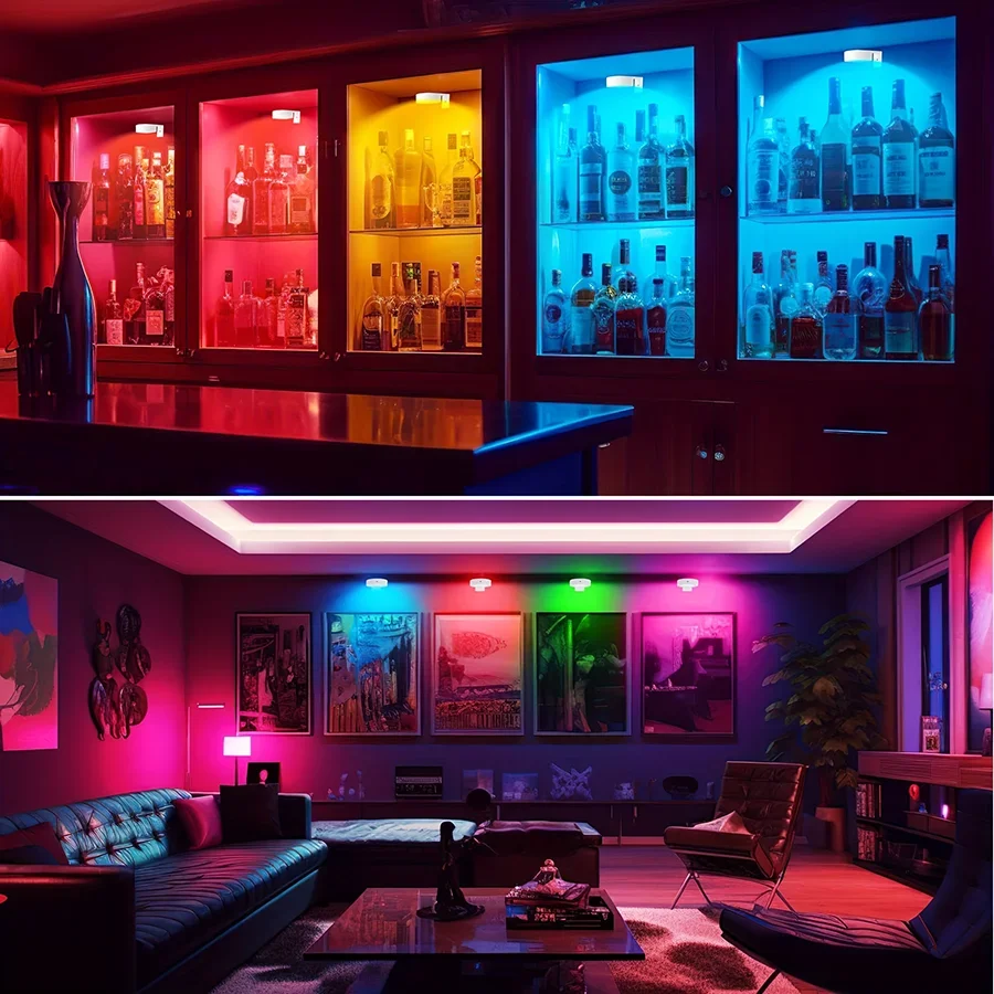 Under Cabinet Lights RGB LED Spotlight 12Color Night light Rechargeable Wireless Dimmable With Remote Control Wine Cabinet Light