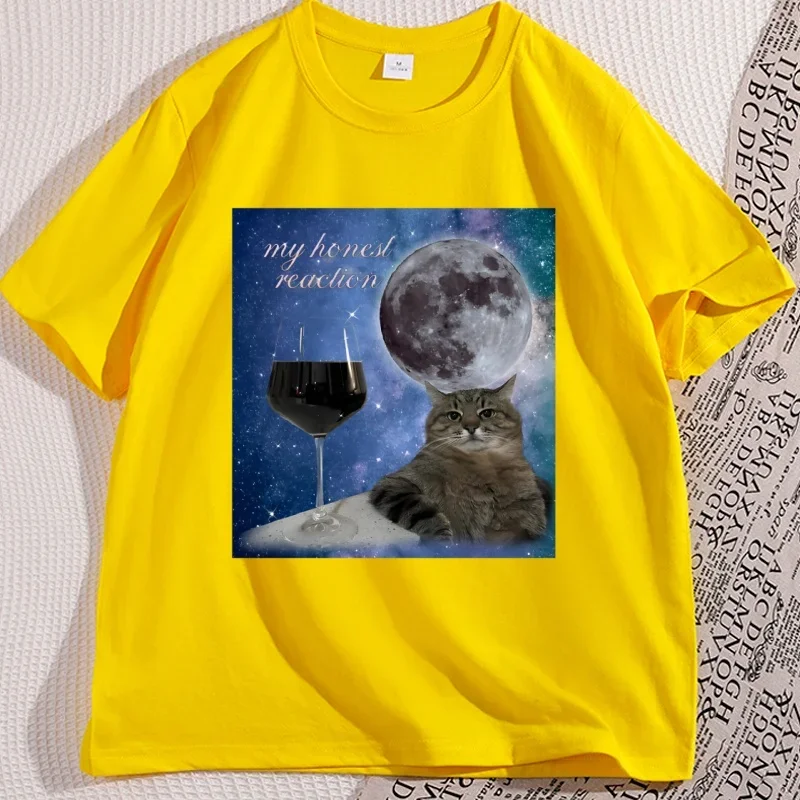 مضحك النبيذ القط ميمي سخيفة تي شيرت المرأة الطباعة تي شيرت السببية قصيرة الأكمام فضفاضة الأساسية المحملة الجولة الرقبة بلايز الصيف الشارع الشهير #6
