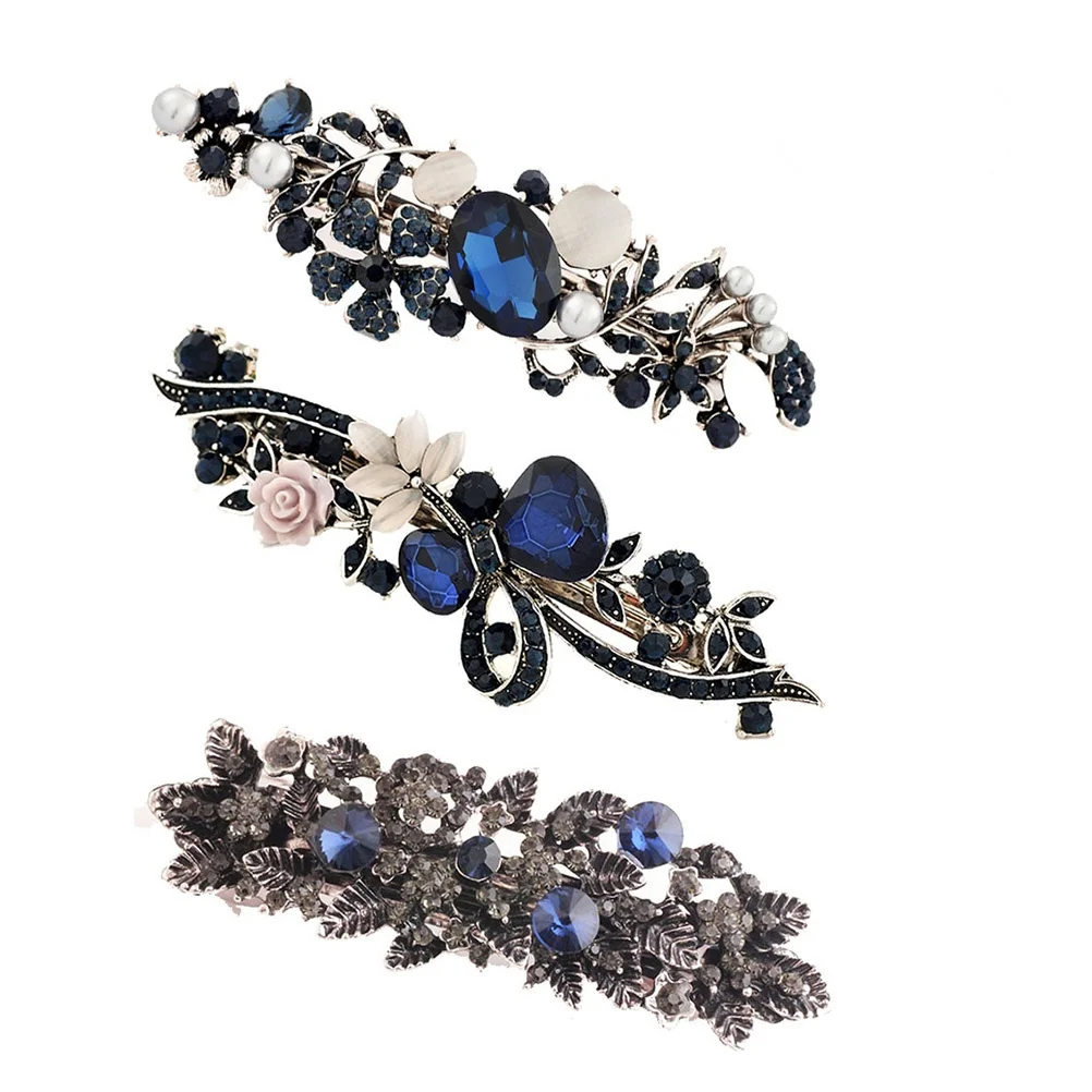 

3 шт., заколка для волос в стиле ретро с бантом и кристаллами, винтажная заколка с цветком, прочные металлические заколки для женщин и девочек, элегантные аксессуары для прически