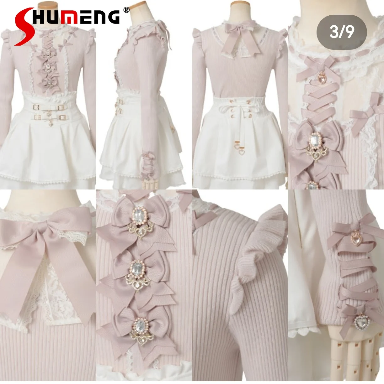 النمط الياباني الحلو لطيف فتاة LIZ تريكو أعلى جولة الرقبة طويلة الأكمام مقوس دانتيل القلب الماس بلوفر مغزول سترة للنساء