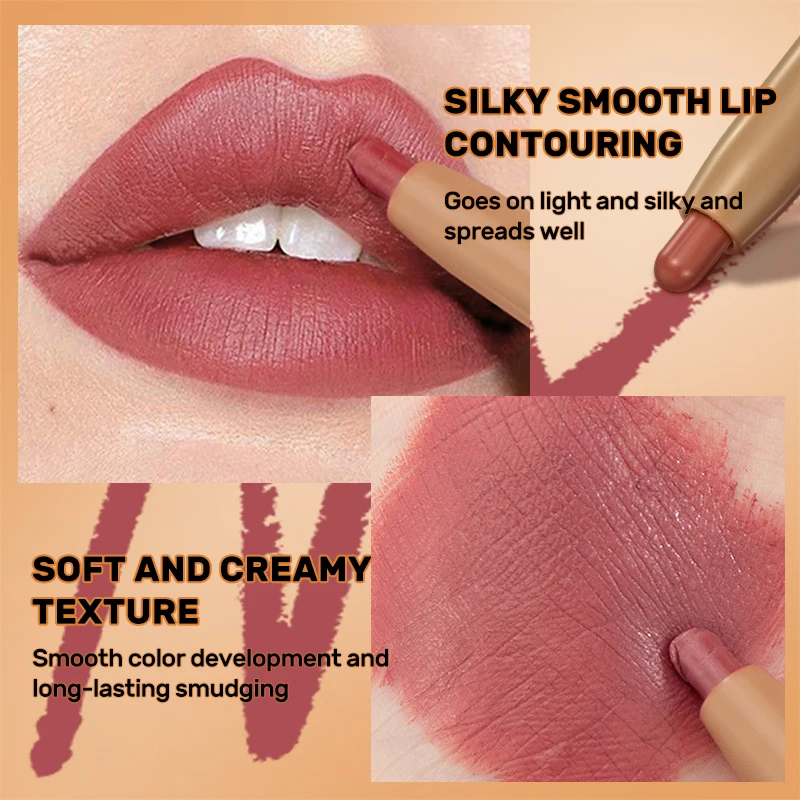 1 lápis labial 2 em 1, durável à prova d'água, fácil de colorir, sem desbotamento, adequado para todos os tipos de pele