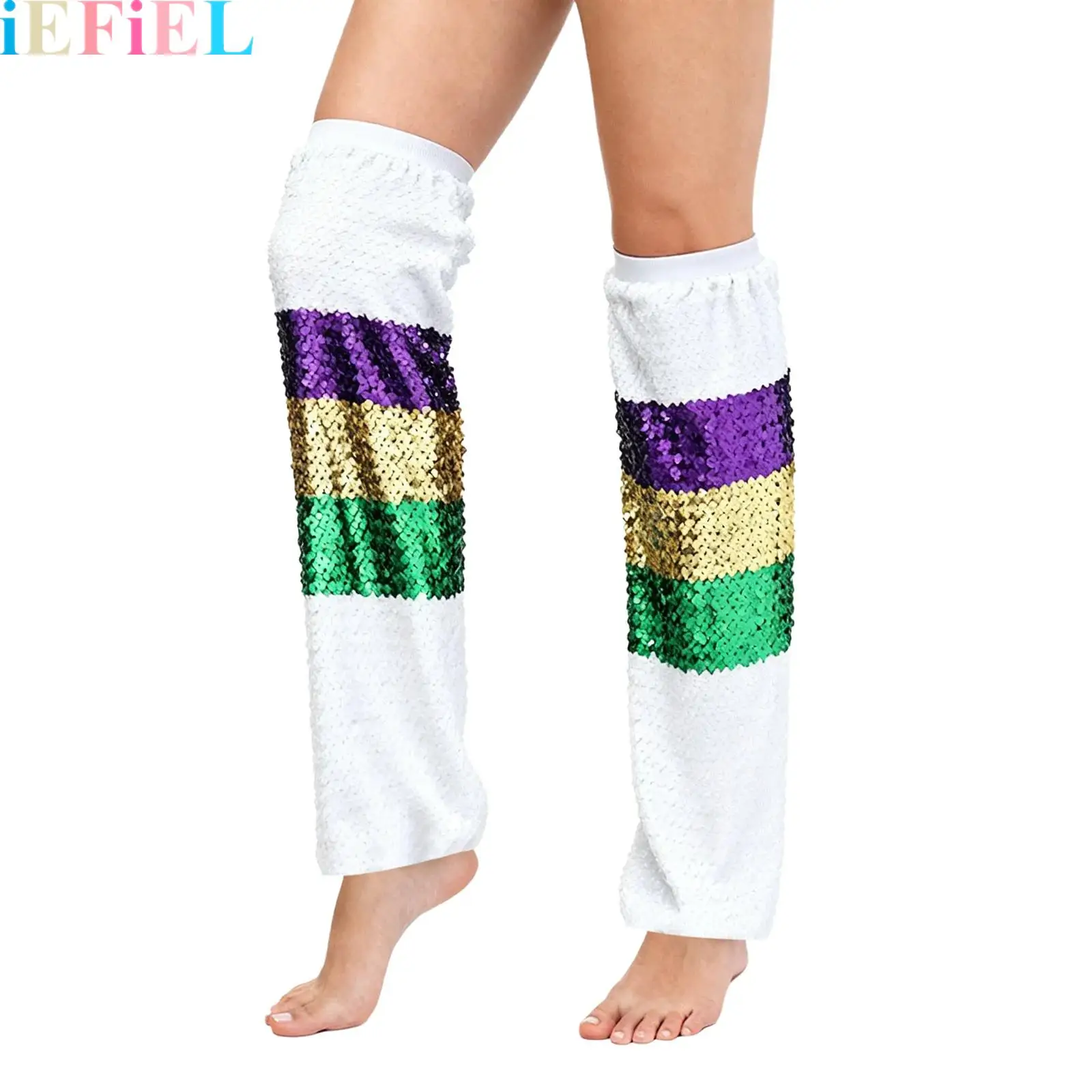 

Carnival Mardi Gras Tricolor Sequins Leg Covers Masquerade Prom Costume Dress Up Stage Performance Outfit Accessory