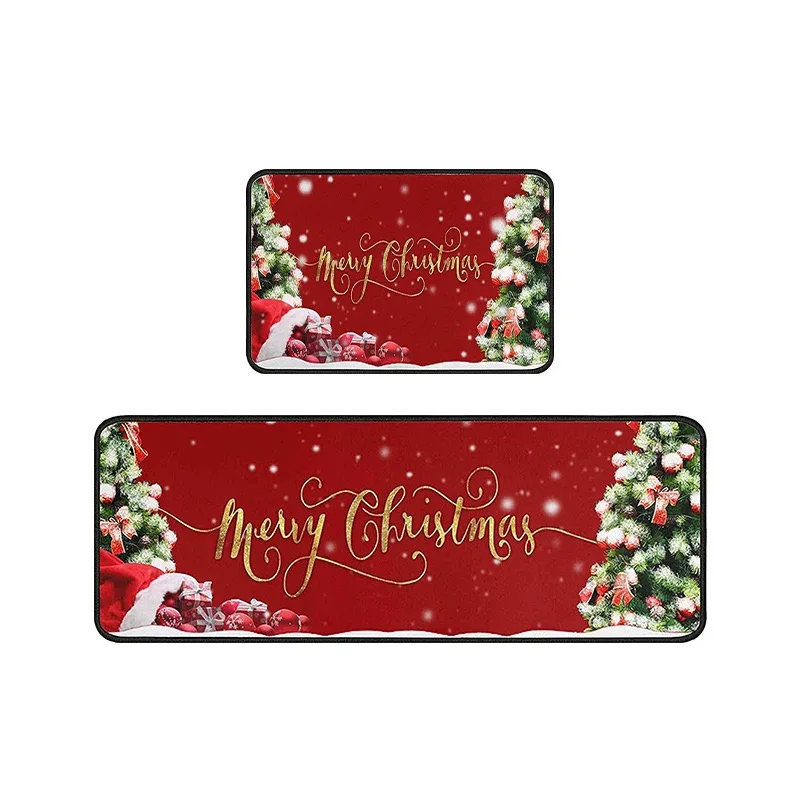 VIKAMA1/2PCS Christmas Crystal Velvet Decorative Floor Mat Kitchen Absorbent Carpet Door Entry Non-Slip Door Mat Home Decor