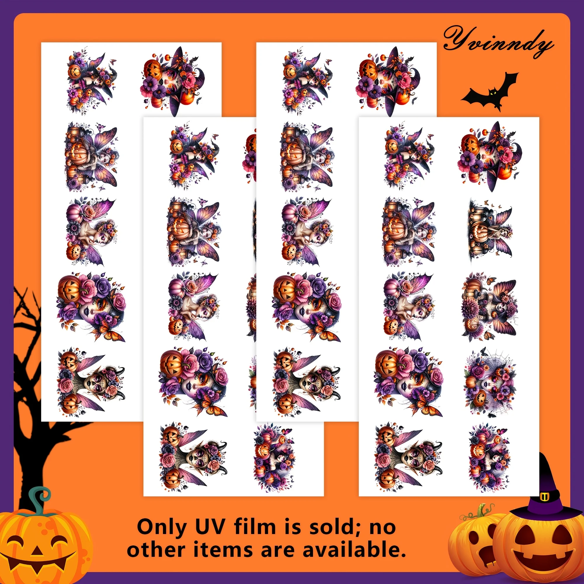 40PCS/Set Of Halloween Also Includes Witches UV DTF Transfer Stickers, Perfect For Decorating Mugs DIY Halloween Gifts(NO Cup)