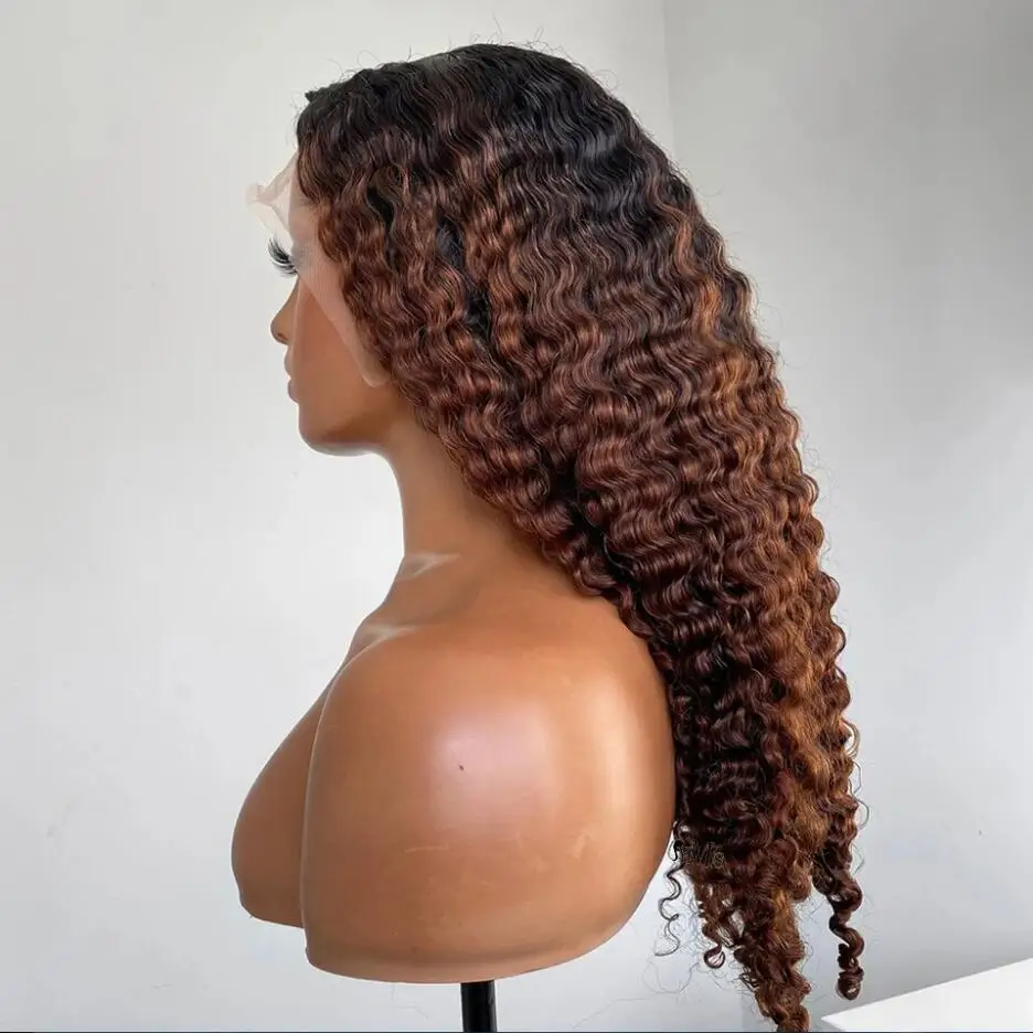 Long Soft 26“ Ombre Brown Kinky Curly 180Density  Lace Front Wig For Women Babyhair Preplucked Heat Resistant Glueless Daily Wig