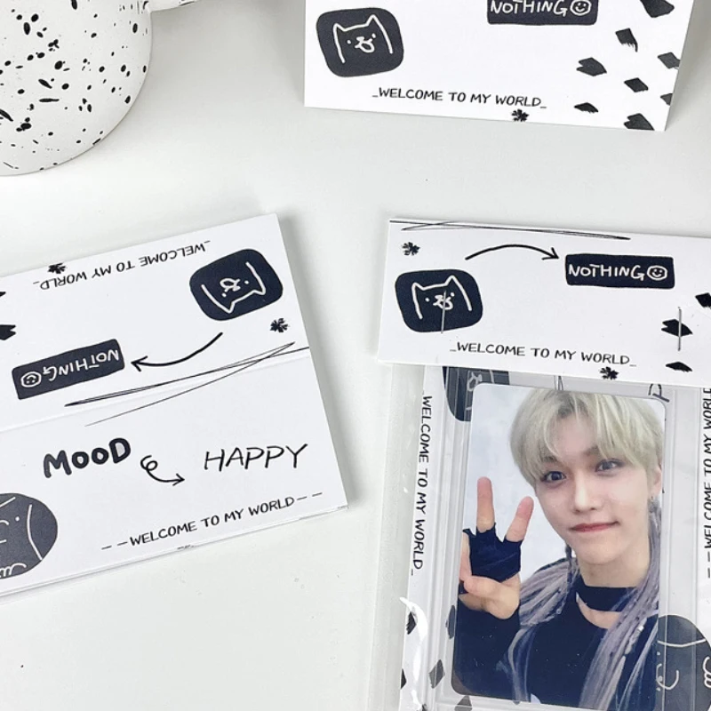 10PCS Original Black And White Simple Letter Card Head Packaging Set Sealing Sticker Separate Packaging Bag Photo Protector