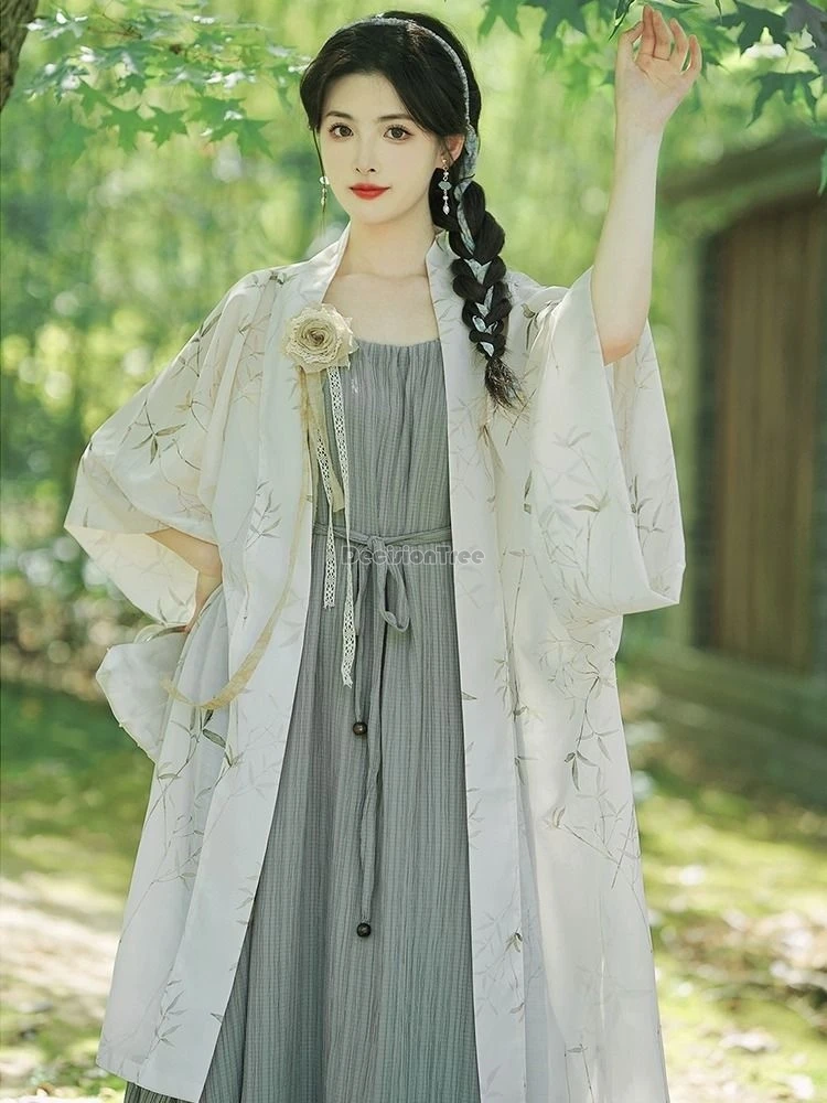 

2025 summer improved chinese ancient song dynasty daily hanfu set women sleeveless dress yarn loose coat women elegant hanfu set