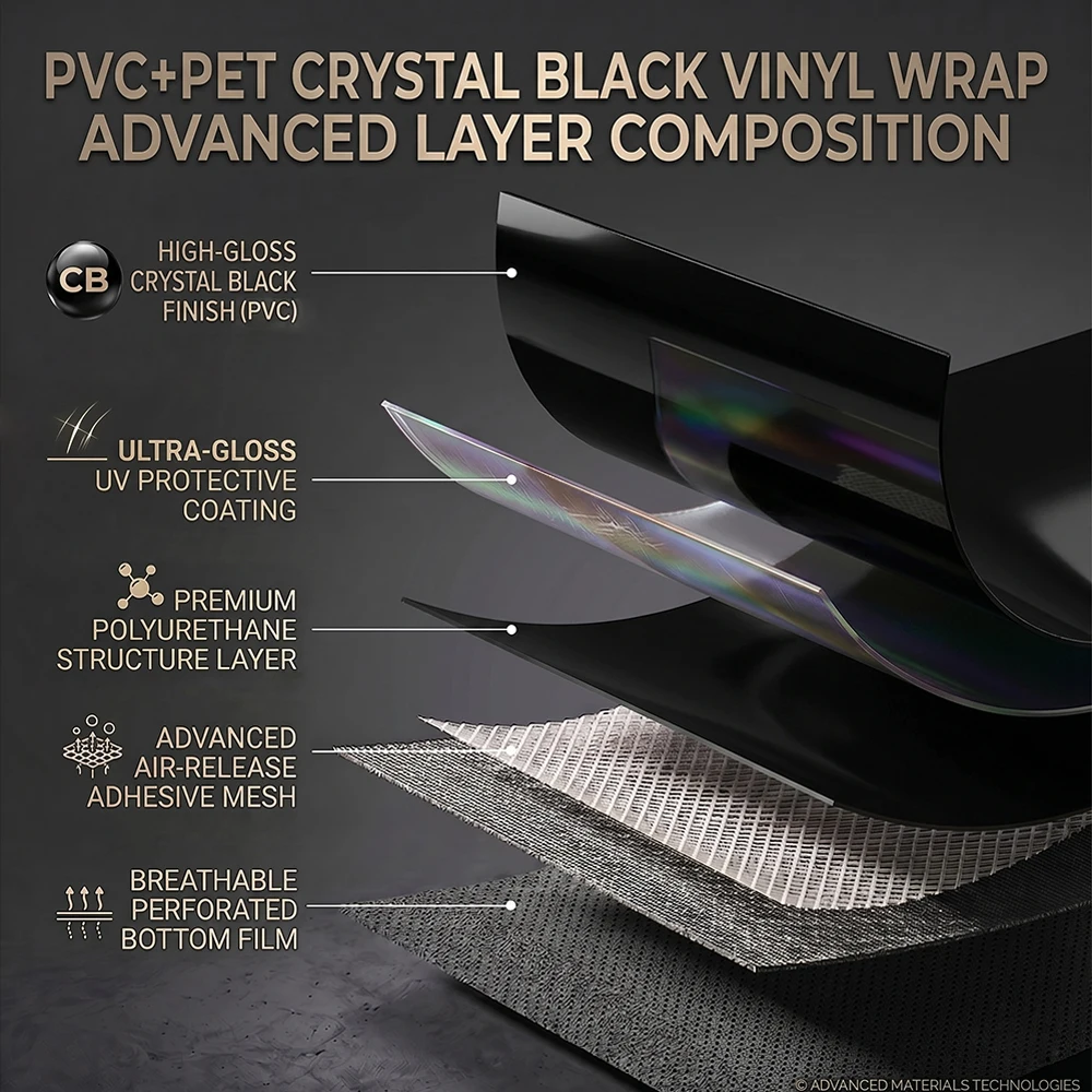 PET Crystal Black Car Rearview Mirror Vinyl Wrapping Film Self Adhesive Glossy Car Film Air Bubble Free Color Change Decor Film - view 4