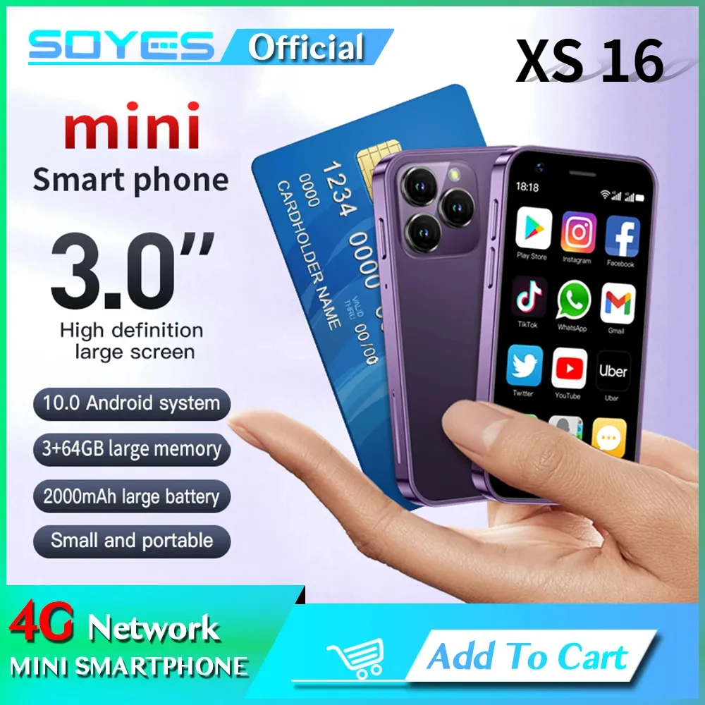 SOYES XS16 Mini Смартфон с 5,5-дюймовым дисплеем, четырёхъядерным процессором, ОЗУ 3 ГБ, ПЗУ 64 ГБ, 3,0 мАч, Android 10,0