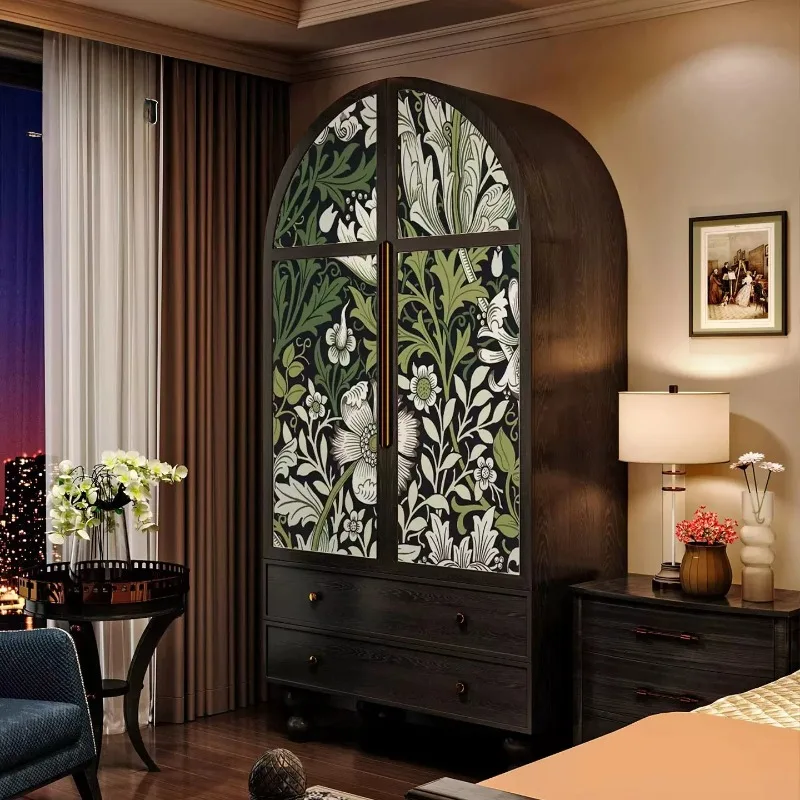 American retro solid wood wardrobe, painted multi-functional storage cabinet