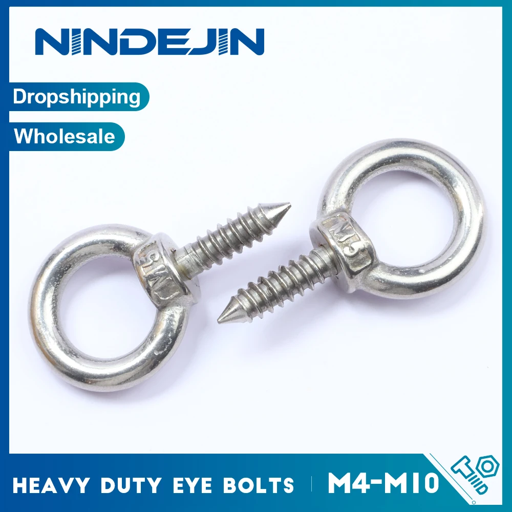 Single Piece Heavy Duty Lifting Eye Bolts M4 M5 M6 M8 M10 M12 Stainless Steel Self Tapping Eyelet Screw for Hanging Wooden Screw