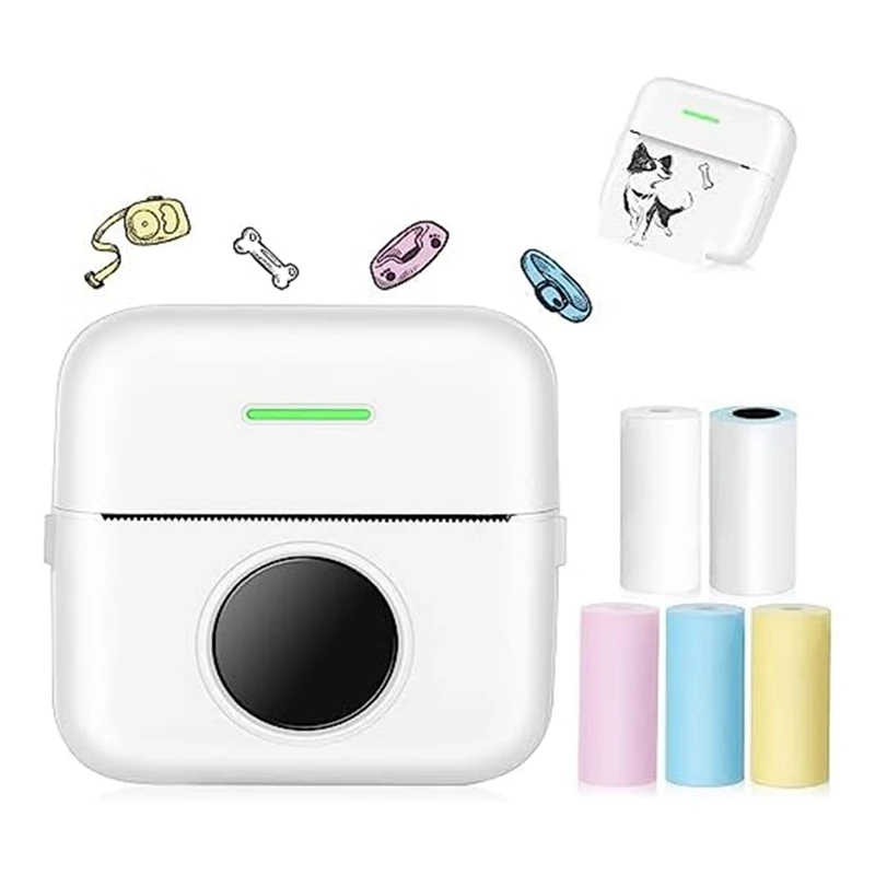 Inkless Sticker Printer White Pocket Printer For Kids, Friends, Thermal Printer For Photo Diary