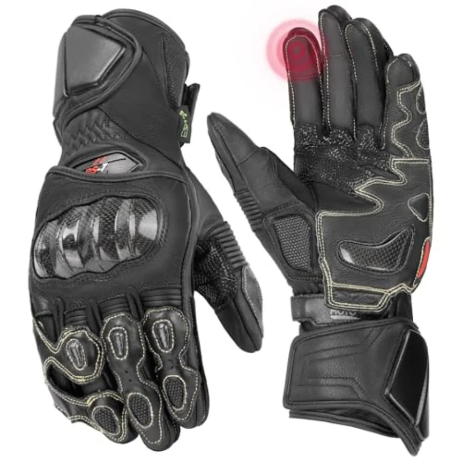 

Motorcycle riding gloves for men and women, genuine leather with black color, CE-certified with ESA cushioning, Kevlar and carb