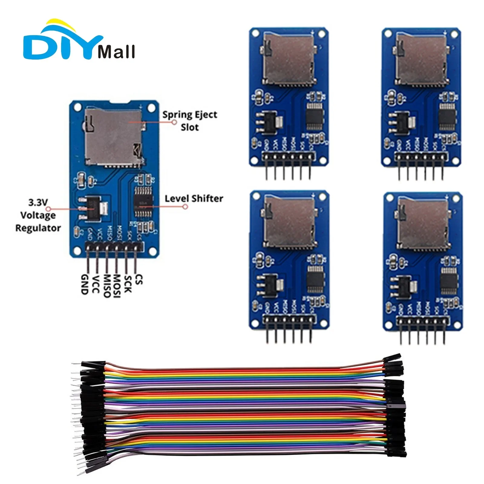 5 PCS Módulo de Cartão SD Mini Leitor de Cartão TF Sensor Escritor + 40P Macho para Fêmea Cabo Dupont para Arduino Mega2560 Nano ESP32