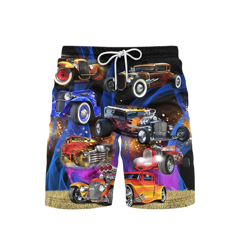 Neue Straße Auto 3D Gedruckt Herren Shorts Sommer Stereo Auto Kleidung Jungen & Mädchen Kleidung Hip Hop Übergroße Shorts Hawaiian Shorts