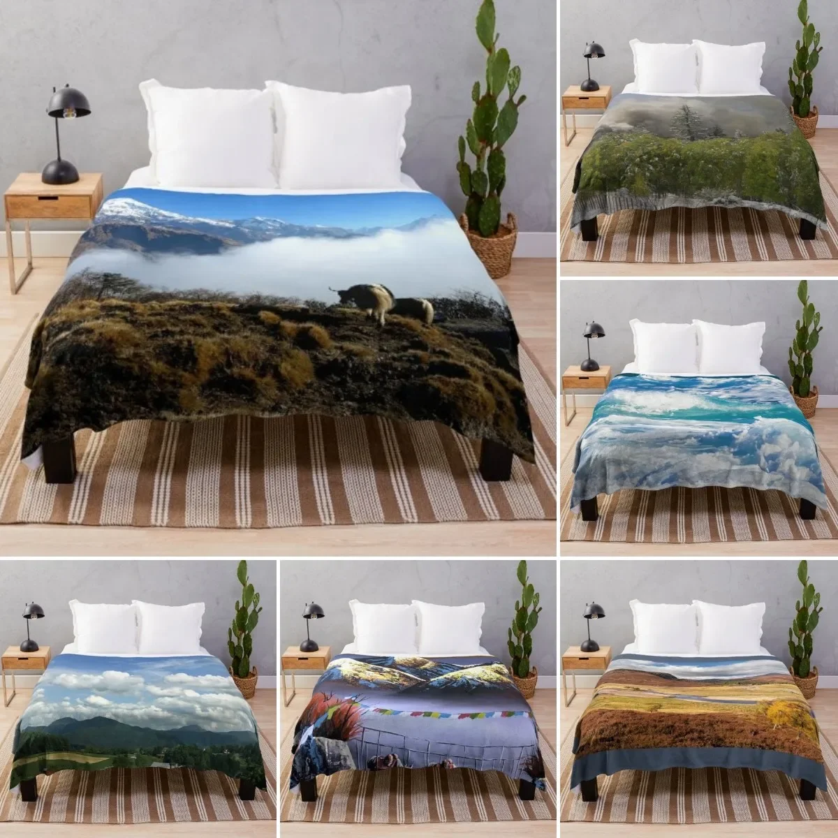 Scenery Flannel Throw Blanket Mountain Cloud Snow Beautiful Landscape Blanket for Boys Girls Gifts King Queen Size Lightweight