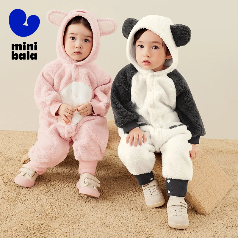 

Мини Bala детский комбинезон, уличный плюшевый флисовый теплый комбинезон из кораллового бархата для младенцев