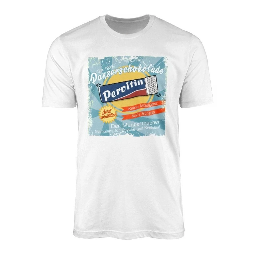 Pervitin Retro Advertising Shirt/Sweatshirt Loose Fit T-Shirt Pure Cotton Couple All-Season Streetwear  oversized t shirt