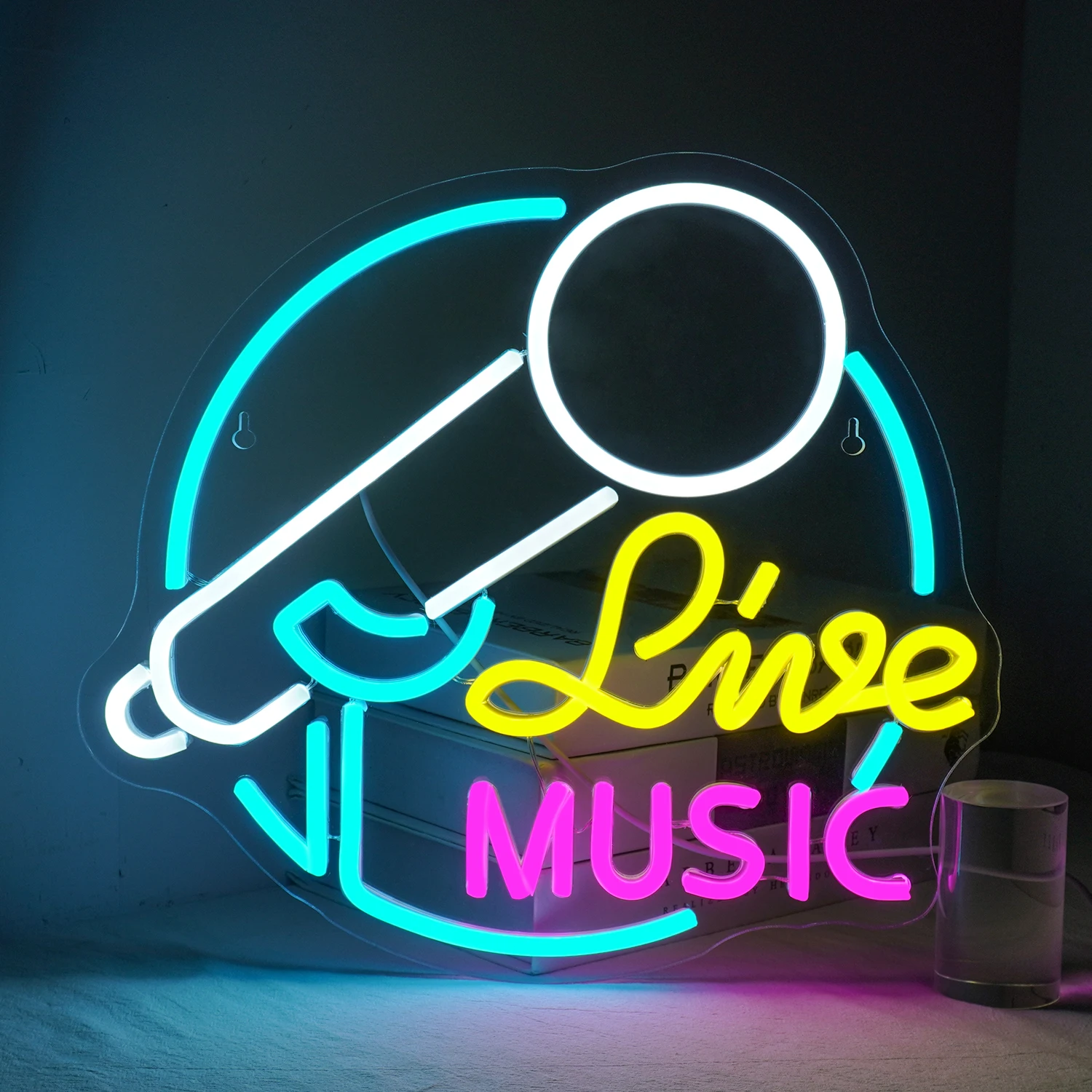 Microphone Live Music Neon Signs Dimmable Led Lights Bedroom Decor USB Powered For Room Club Music Festival Scene Decoration