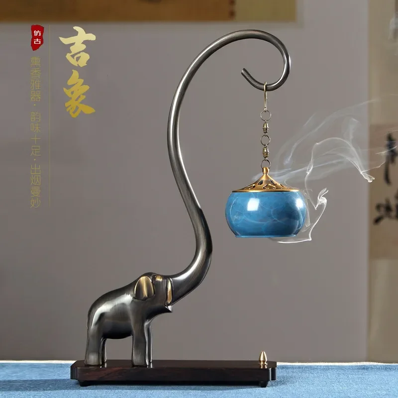 Vintage Elephant Incense Burner Backflow Smoke Aromatherapy Holder Home Decor Creative Ornament Antique Style Hanging Stove