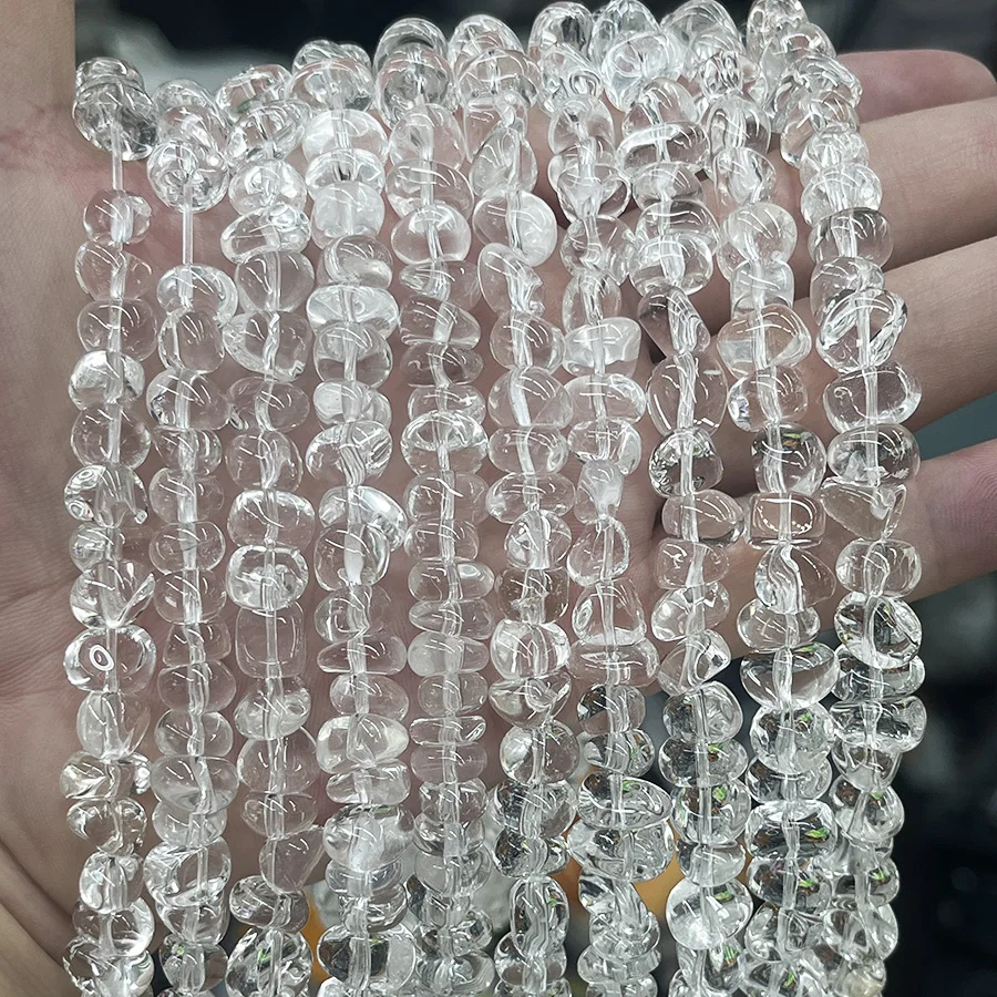 High Quality Natural White Crystal Sugar Bean Shaped Lrregular Loose For Jewelry Making DIY Necklace Bracelet 15''7-10mm