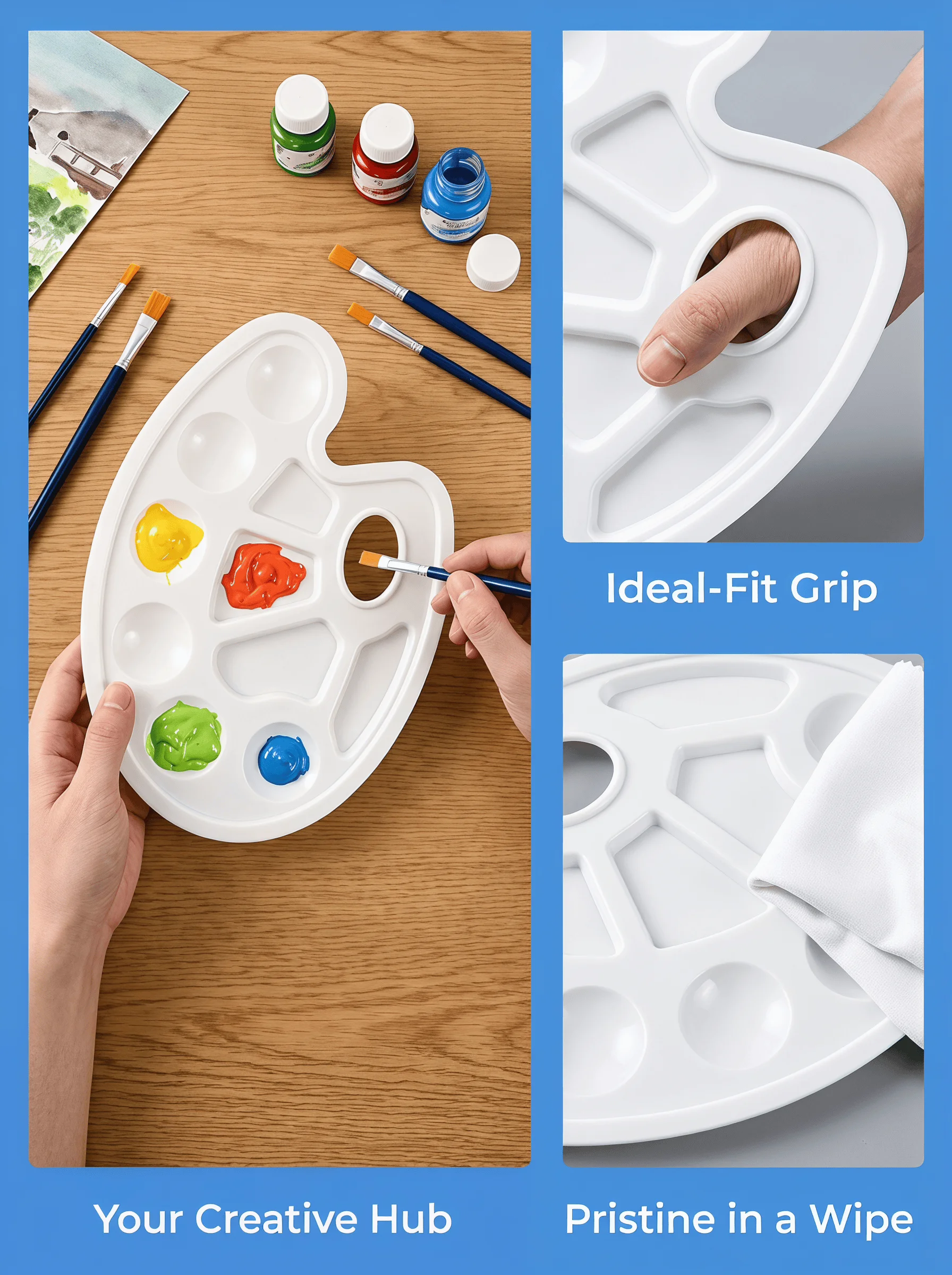 Multi-Pack Professional Art Paint Palette, Multi-Well Mixing Tray for Acrylic Oil Gouache Watercolor, Easy-Clean Artist Supplies
