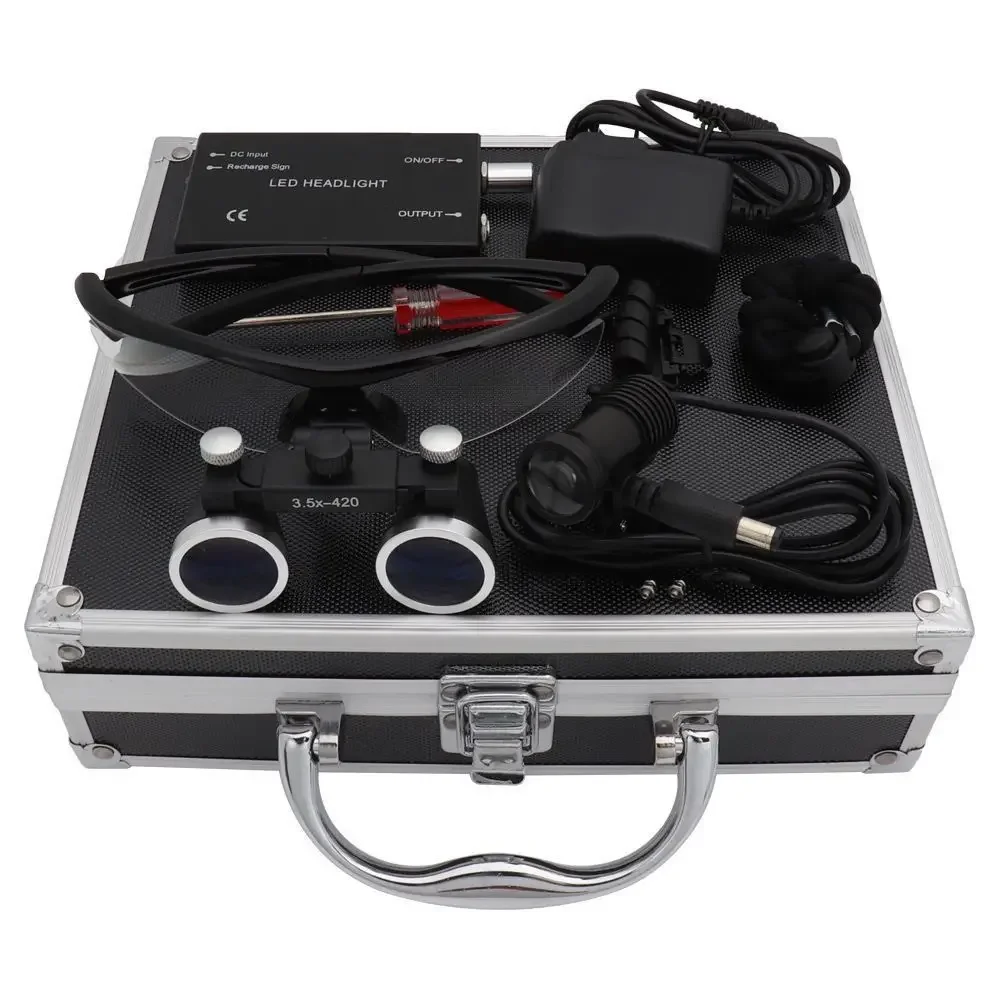 Dental Oral Medical Surgery Binocular Magnifying Glass 2.5 Times 3.5 Times LED Light With 5W Headlight With Metal Box