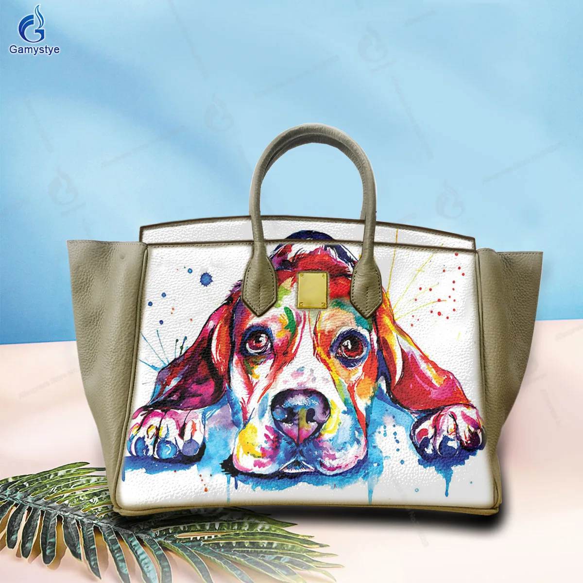 Hand Make art A colorful puppy lying on its stomach Fashion Customize Handbags For women Handbags Designer Shoulder Bag Gamystye