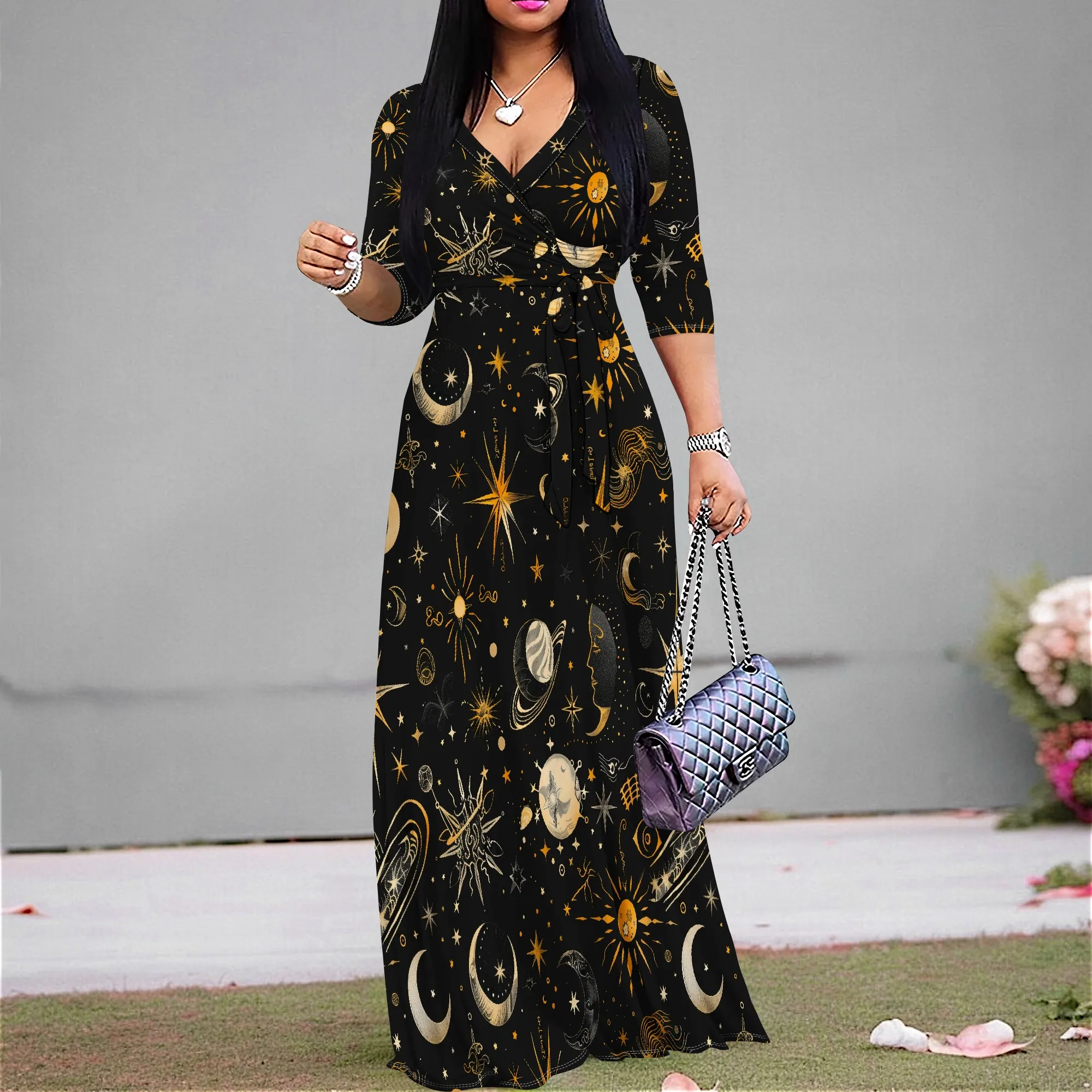 

Cosmic Star Print Maxi Dress Afrocentric S-3XL Women's Fashion for Festival or Party