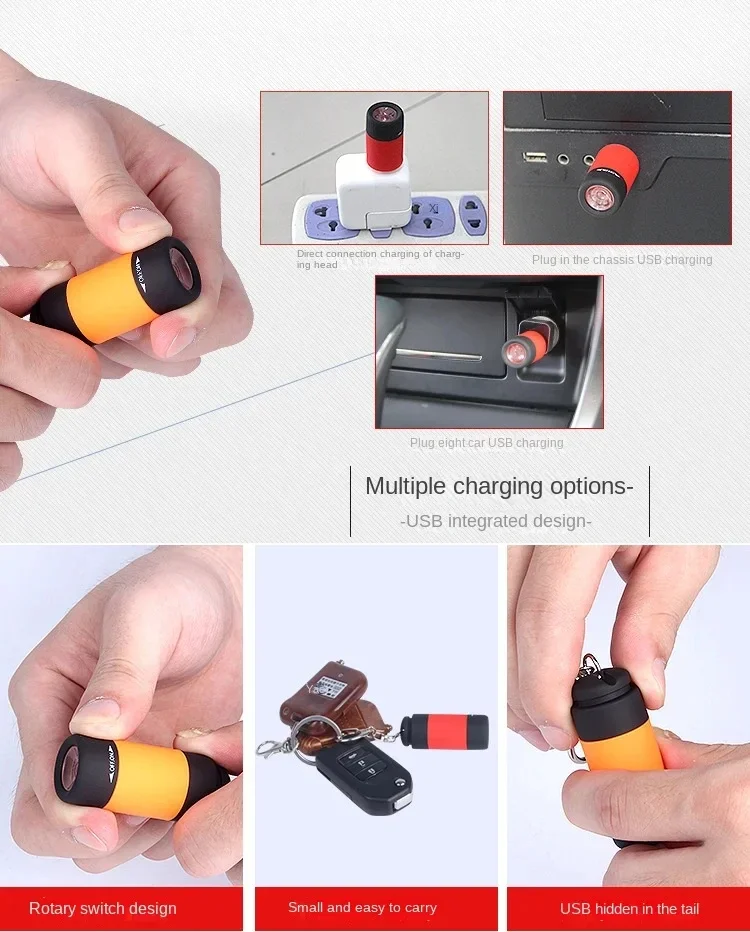 Super Bright Mini Flashlight USB Rechargeable Keychain Small Flashlight LED Bright Light Waterproof Outdoor Hiking Flashlight